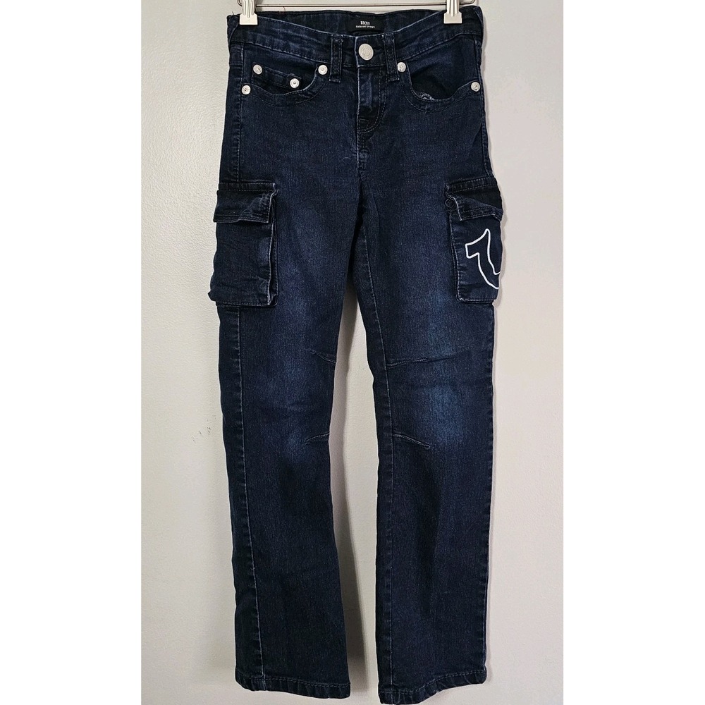 True Religion Ricky Relaxed Jeans Youth 10 Dark Wash Flap Pocket Logo - Y2K